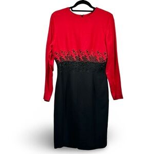 Lanz RSVP Vintage Long Sleeve Sheath Dress Size 10 USA Embellished Color Blocked